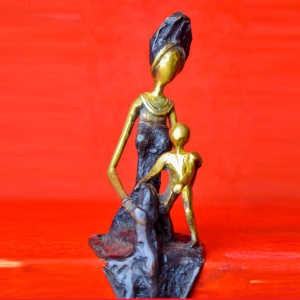 Abstraite Assise mère-enfant - en bronze - 30 cm de hauteur