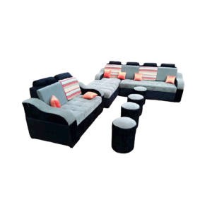 Capané d'angle en tissu - 5 places + Lit + 4 poufs