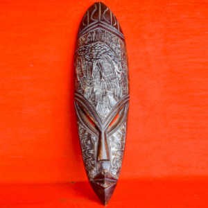 Masque en bois - Décoration en métal - modèle N°1 - 46 cm de hauteur