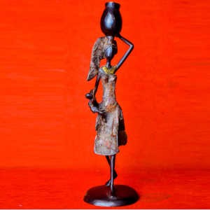 Statue Abstraite mère-enfant PORTEUSE de CANARI - en broze - 20 cm