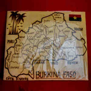 Tableau - en cuir pyrogravée - Carte du Burkina