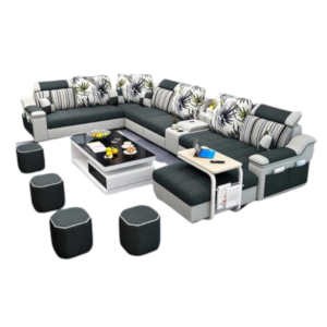 Canapé en U - 6 places & 1 lit -  4 poufs